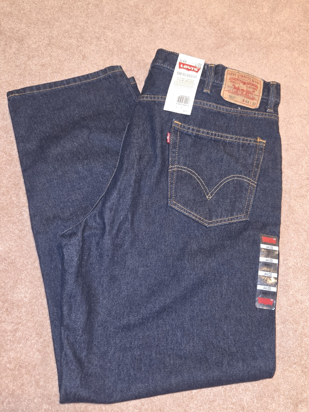 Levi's 550 Relaxed Fit Jeans 44x32 Blue Red Tab 2010 New With Tags